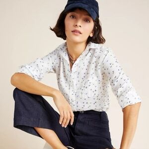 Grayson The Hero White Butterfly Linen Button‎ Down Shirt Women's Small